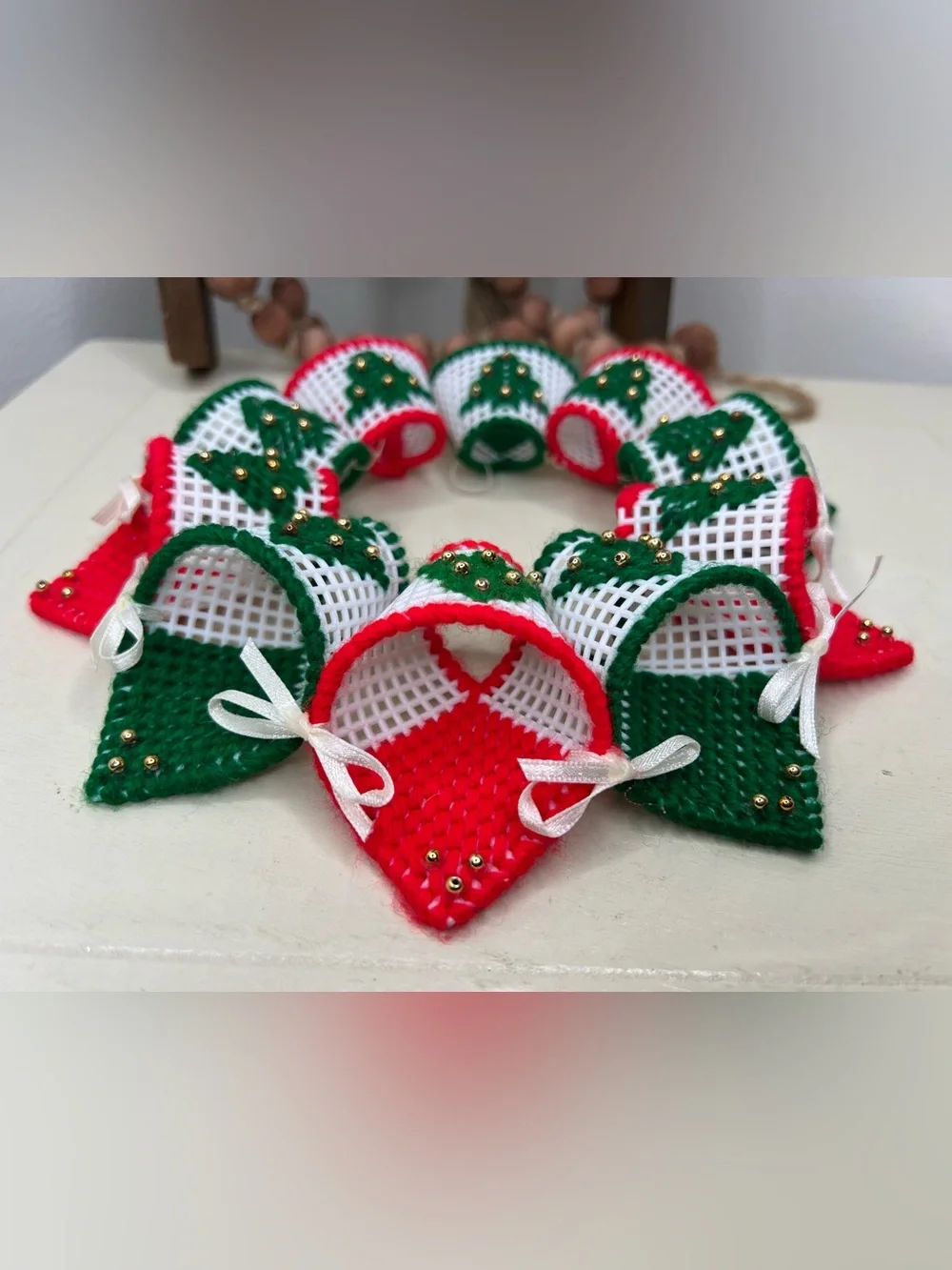 Handmade Needlepoint Christmas Wreath